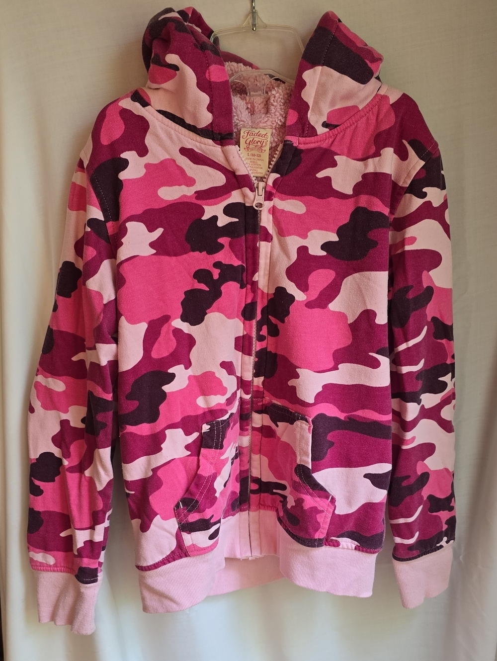 Faded Glory Pink Camouflage Zip Hoodie